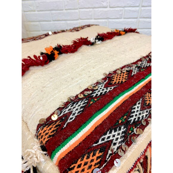 Handmade Moroccan Kilim Pouf: Berber Ottoman Floor Pillow 03YS00349 - Picture 7 of 10